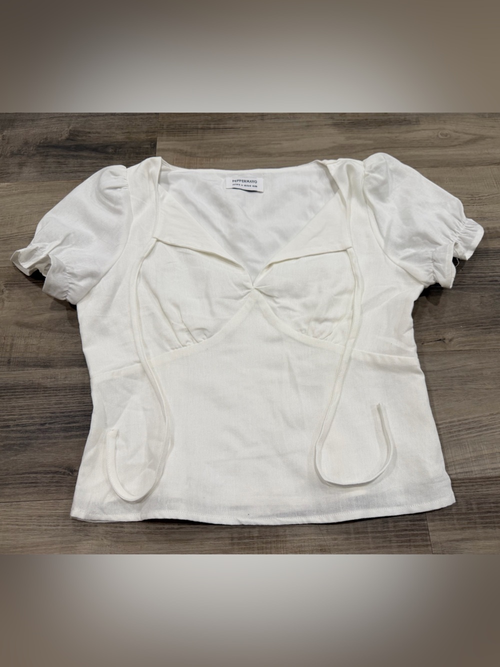 Peppermayo White Linen Blend Puff Sleeve Mini Dress Size M US 6